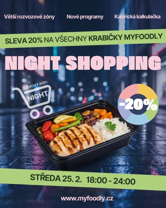 🌛NIGHTSHOPPING U MYFOODLY!

Pouze ve STŘEDU 25.2. od 18:00 do 24:00 získáte 🎯 -20 % na jakýkoliv program.

Stačí v objednávce zadat kód:
🎉 NIGHT 🎉

⏳Máte jen 6 hodin. O půlnoci končíme.
