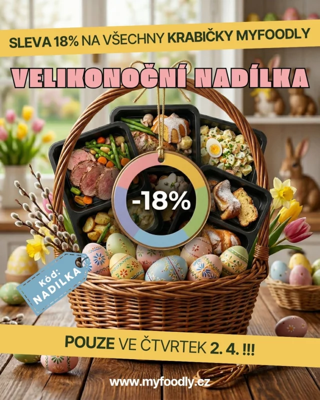🐣VELIKONOČNÍ NADÍLKA U MYFOODLY!

Pouze ve ČTVRTEK 2. 4. získáte 🐰 -18 % na jakýkoliv program.

Stačí v objednávce zadat kód: ✨NADILKA✨
⏳Máte jen 1 DEN. O půlnoci končíme.