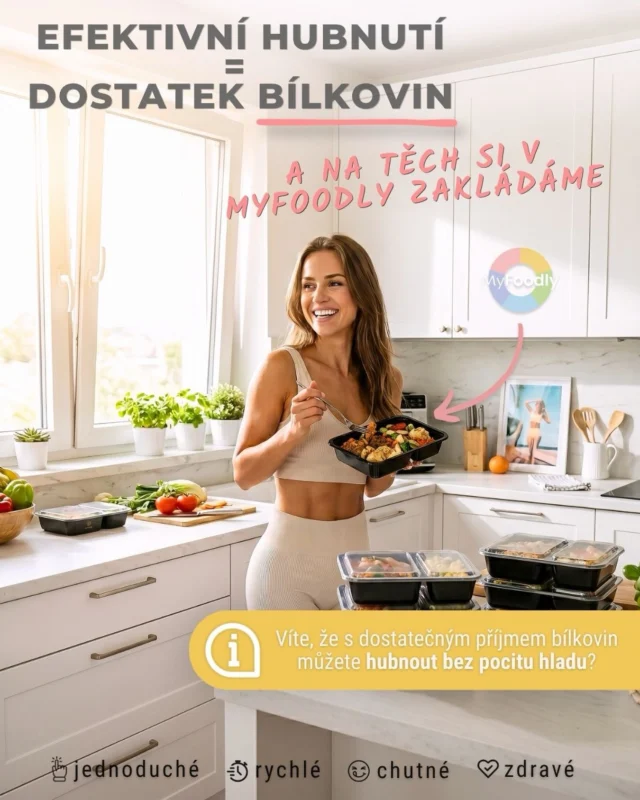 Bez dostatečného množství bílkovin nebude hubnutí fungovat tak, jak má. 💚
Právě proto jsou bílkoviny základem každého jídla v MyFoodly￼.

U nás nenahrazujeme kvalitní bílkoviny zbytečně vysokým množstvím sacharidů nebo tuků. Každý program je pečlivě propočítaný tak, aby vaše tělo dostalo vše, co potřebuje pro efektivní hubnutí, energii i krásnou postavu. ✨

S MyFoodly nejíte méně - jíte chytřeji. A právě díky tomu můžete dosáhnout své letní formy bez hladovění a extrémů. ☀️🥗