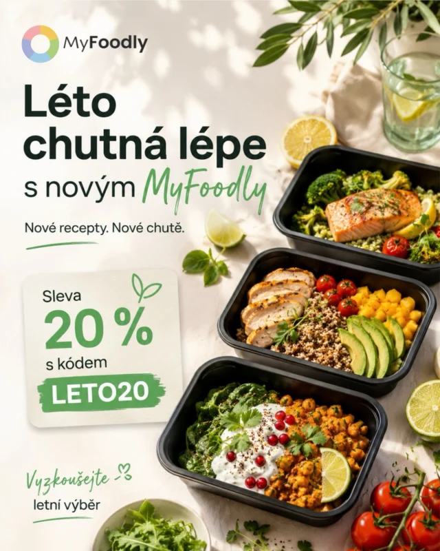 Léto chutná lépe s MyFoodly. 💚☀️

Nech vaření i každodenní starosti na jindy a užij si léto naplno. Na tebe bude čekat lednička plná čerstvých, vyvážených jídel v krabičkách – stačí jen ohřát a vychutnat si je.

🎁 Právě teď navíc získáš 20 % slevu s kódem LETO20.
