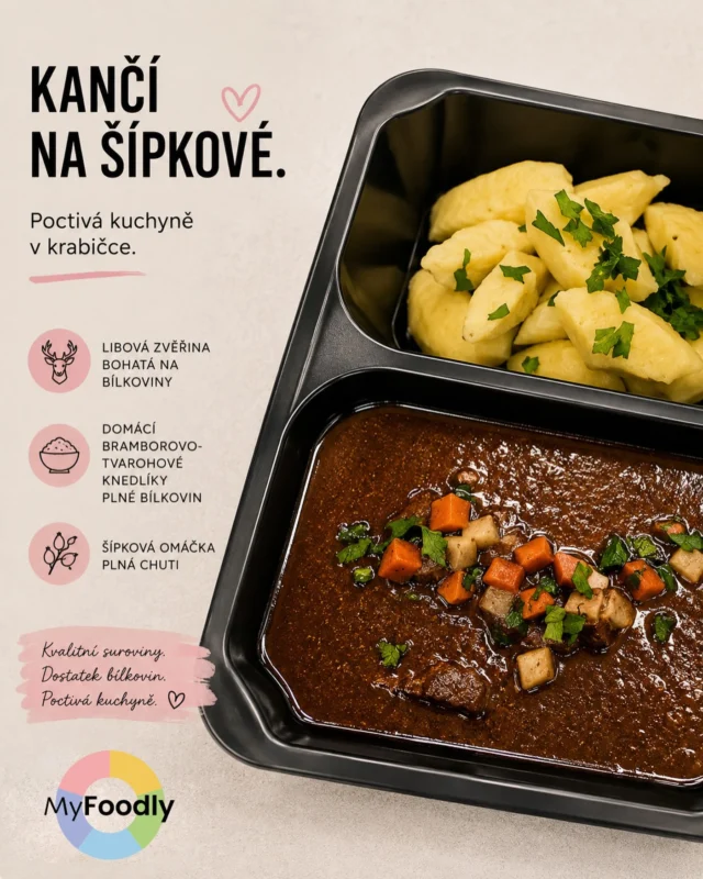 Středeční oběd, na který se budete těšit. 🤍

Kančí na šípkové omáčce, pomalu tažené, aby bylo krásně měkké a plné chuti. Zvěřina je přirozeně libová, s nízkým obsahem tuku a skvělým podílem bílkovin.

K tomu naše domácí bramborovo-tvarohové knedlíky a poctivá šípková omáčka.

Žádné zkratky. Žádné polotovary. Jen kvalitní suroviny a čas, který dobré jídlo potřebuje. 🩷

MyFoodly. Jídlo, které dává smysl.

#myfoodly #streděcnimenu #obed #kancinasipkove zverina domaciknedliky poctivakuchyne kvalitnisuroviny dostatekbílkovin krabickovestravovani jid,kteredavasmysl
