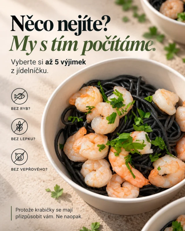 Něco nejíte? Nemusíte kvůli tomu vzdávat krabičky. 🤍

U MyFoodly si můžete nastavit až 5 výjimek – tedy surovin, které ve svém jídelníčku nechcete.

My se pak postaráme o to, aby vaše jídlo dávalo smysl i bez nich. Protože vyvážené stravování se má přizpůsobit vám, ne vy jemu.

Vy si vyberete, co nechcete. My vyřešíme zbytek.

#myfoodly #krabickovastrava #vyvazenestravovani #jidelnicek