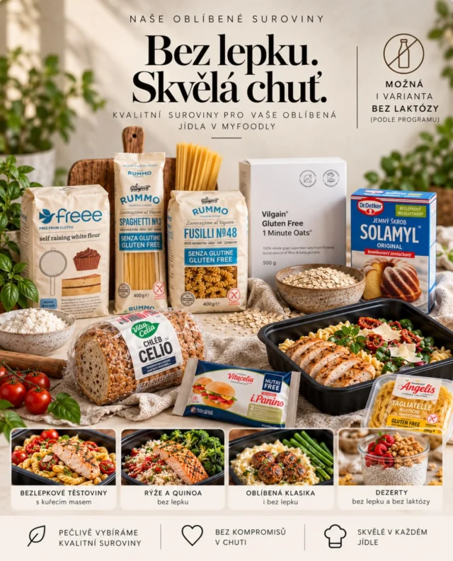 Bez lepku. Bez kompromisů v chuti. 🌿

V MyFoodly věříme, že kvalitní jídlo má chutnat skvěle každému. Proto pečlivě vybíráme i bezlepkové suroviny, které nám umožňují připravovat pestrá, chutná a nutričně vyvážená jídla.

Od těstovin přes pečivo až po snídaně a dezerty. Vybíráme suroviny, za jejichž kvalitou si stojíme.

💚 A věděli jste, že u nás můžete bezlepkovou stravu kombinovat i s bezlaktózovou variantou?

Protože jíst kvalitně neznamená dělat kompromisy.

MyFoodly. Pro ty, kteří od jídla chtějí víc.

#MyFoodly #BezLepku #BezLaktozy #KvalitniStrava #zdravestravovani